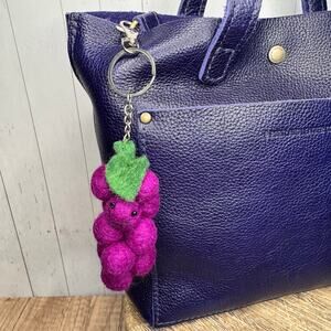 Purple Grapes Bag Charm Fun Felted Wool Purse Charm NEW Fruit Accessories NEW!